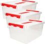 Sunware 3x Q-Line opberg boxen opbergdozen 15 liter 40 x 30 x 18 cm kunststof A4 formaat opslagbox Opbergbak kunststof transparant rood Opbergbox - Thumbnail 1