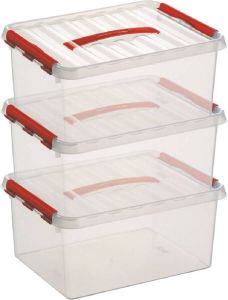 Sunware 3x Q-Line opberg boxen opbergdozen 15 liter 40 x 30 x 18 cm kunststof A4 formaat opslagbox Opbergbak kunststof transparant rood Opbergbox