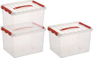 Sunware 3x Q-Line opberg boxen opbergdozen 22 liter 40 x 30 x 26 cm kunststof opslagbox Opbergbak kunststof transparant rood Opbergbox