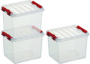 Sunware 3x Q-Line opberg boxen opbergdozen 3 liter 20 x 15 x 14 cm kunststof Opslagbox Opbergbak transparant rood kunststof Opbergbox