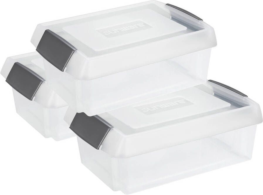 Sunware 3x opslagbox kunststof 30 liter transparant 59 x 39 x 17 cm met extra hoge deksel Opbergbox