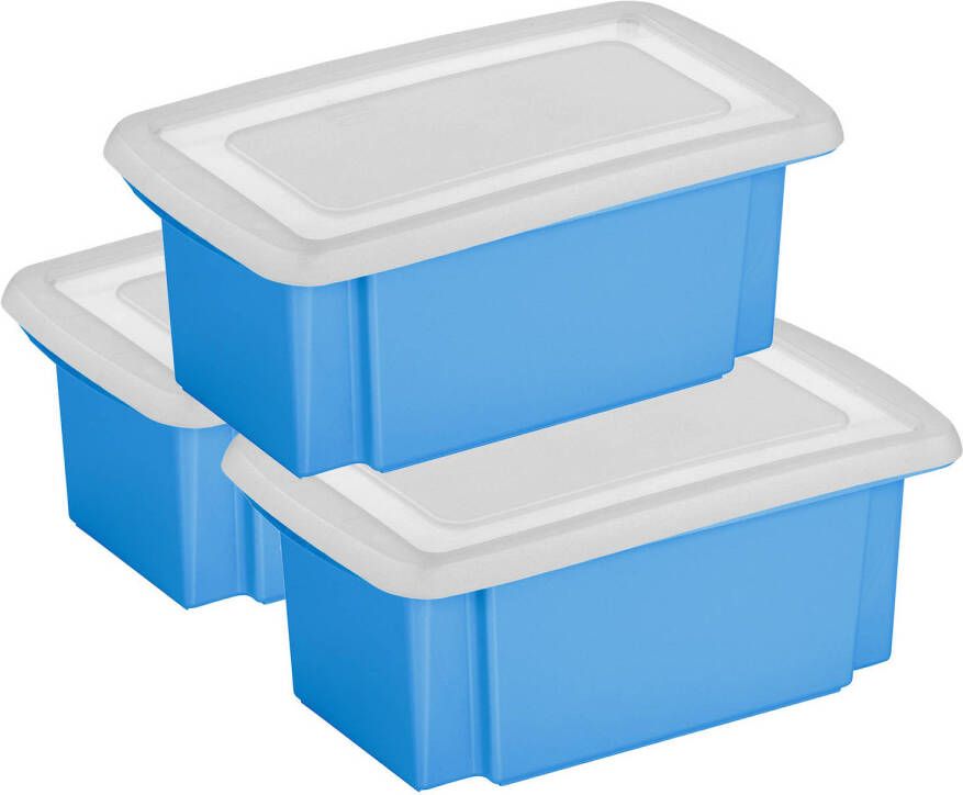 Sunware 3x opslagbox kunststof 7 liter blauw 38 x 21 x 14 cm met deksel Opbergbox