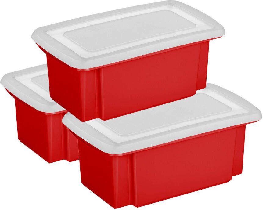 Sunware 3x opslagboxen kunststof 7 liter rood 38 x 21 x 14 cm met deksel Opbergbox