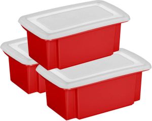Sunware 3x stuks opslagboxen kunststof 7 liter rood 38 x 21 x 14 cm met afsluitbare deksel Opbergbox