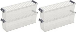 Sunware 4x Q-Line opberg boxes opbergdozen 1 3 liter 27 x 8 4 x 9 cm kunststof Langwerpige smalle opslagbox Opbergbak kunststof transparant zilver Opbergbox