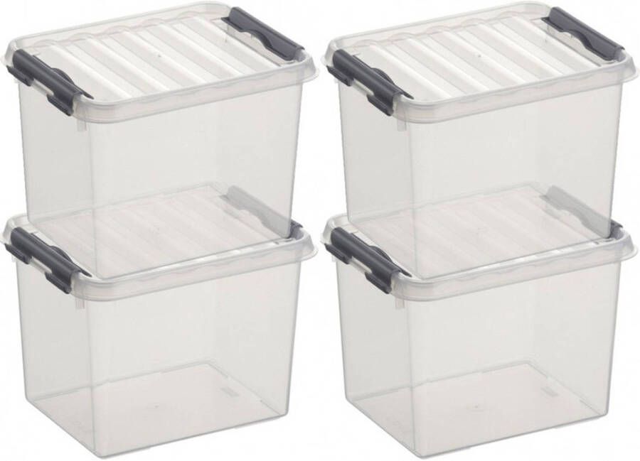 Sunware 12x Q-Line opberg boxen opbergdozen 3 liter 20 cm kunststof Opslagbox Opbergbak kunststof transparant zilver Opbergbox