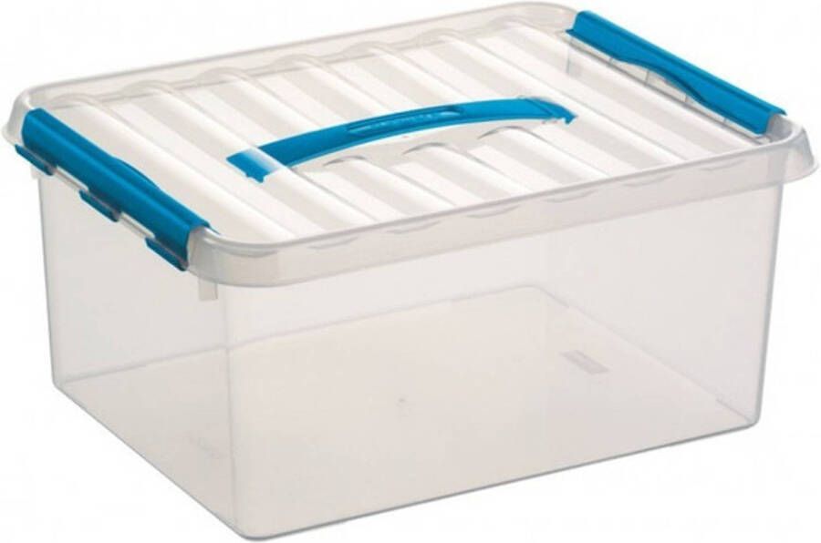 Sunware 4x Opberg box opbergdoos 15 liter 40 cm transparant blauw A4 formaat opslagbox Opbergbak kunststof Opbergbox