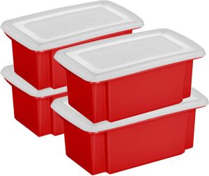 Sunware 4x opslagboxen kunststof 7 liter rood 38 x 21 x 14 cm met deksel Opbergbox