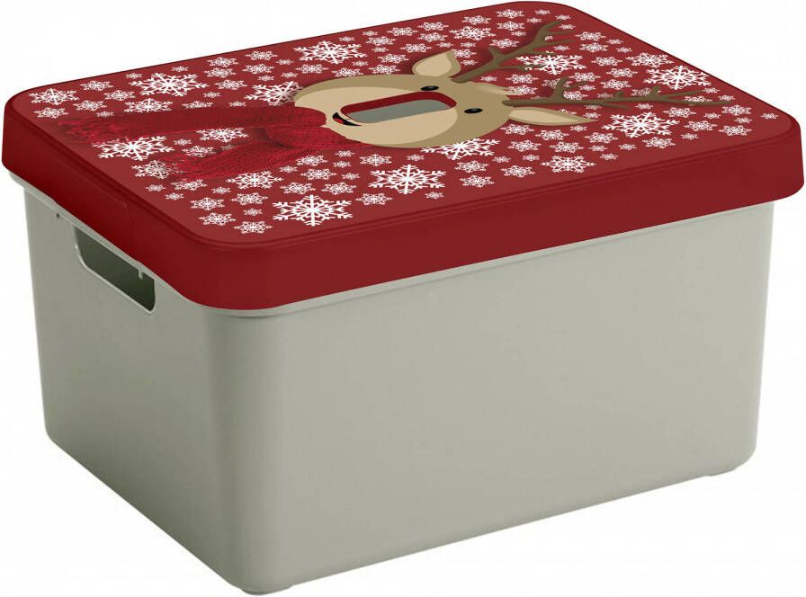 Sunware Kerstballen kerstversiering opruim opbergbox met rendieren print deksel Kerstballen opbergboxen