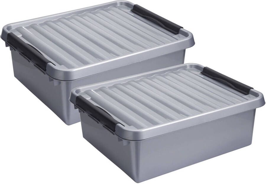 Sunware Opberg boxen set 2x stuks 36 en 25 liter kunststof grijs met deksel Opbergbox