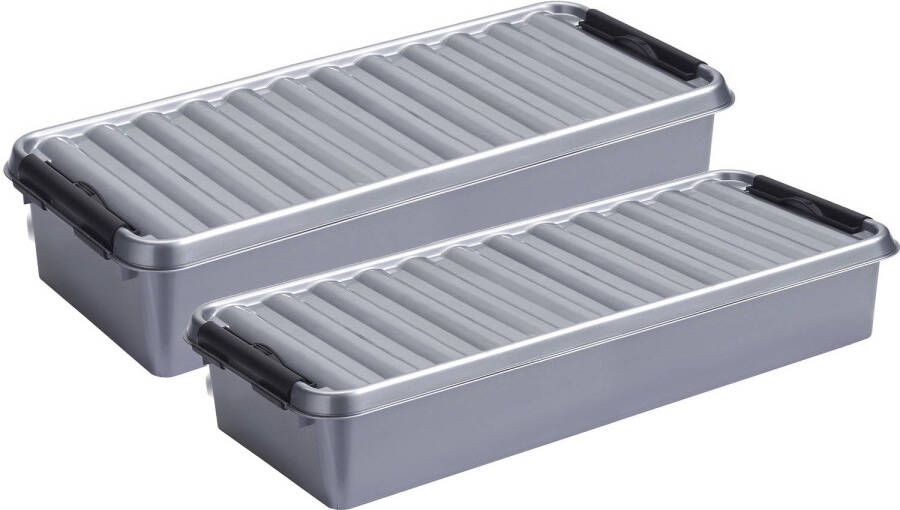 Sunware Opberg boxen set 2x stuks 9.5 en 6.5 liter kunststof grijs met deksel Opbergbox