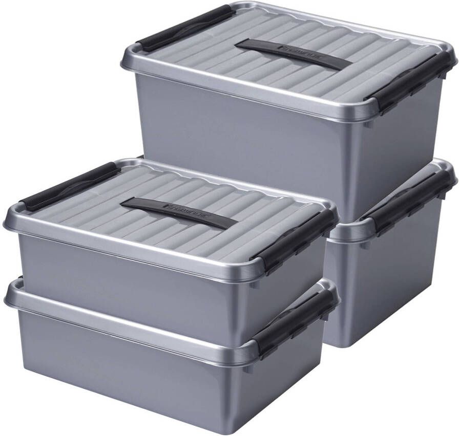Sunware Opberg boxen set 6x stuks 10 en 15 liter kunststof grijs met deksel Opbergbox