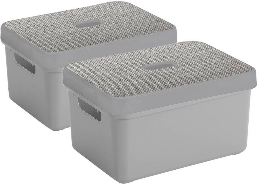 Sunware Opbergboxen manden Set van 2x stuks lichtgrijs 13 liter met deksels Opbergbox