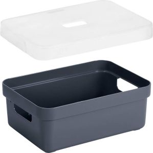 Sunware Opbergboxen opbergmanden donkerblauw van 9 liter kunststof met transparante deksel 35 x 25 x 12 cm Opbergbox