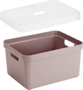 Sunware Opbergboxen opbergmanden roze van 13 liter kunststof met transparante deksel 35 x 25 x 18 cm Opbergbox