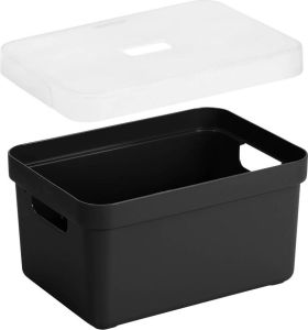 Sunware Opbergboxen opbergmanden zwart van 13 liter kunststof met transparante deksel 35 x 25 x 18 cm Opbergbox