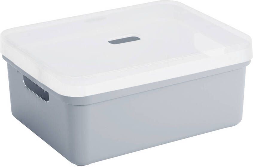 Sunware opbergbox mand 24 liter blauwgrijs kunststof met transparante deksel Opbergbox