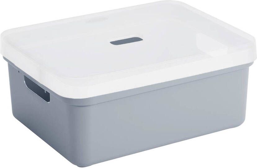Sunware opbergbox mand 24 liter donkerblauw kunststof met transparante deksel Opbergbox
