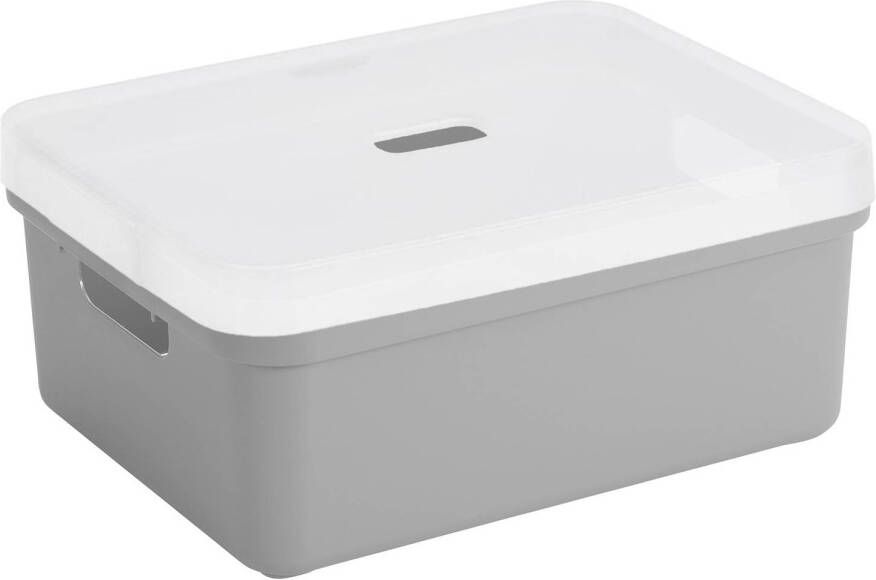 Sunware opbergbox mand kist van 24 liter lichtgrijs kunststof met transparante deksel 45 x 35 x 18 cm Opbergbox