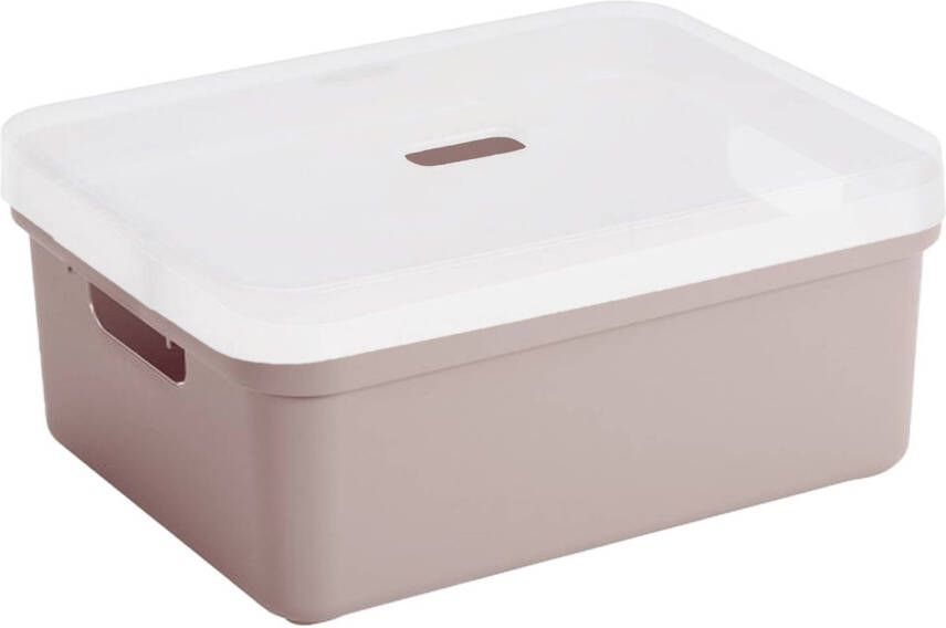 Sunware opbergbox mand 24 liter oud roze kunststof met transparante deksel Opbergbox