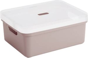 Sunware opbergbox mand kist van 24 liter oud roze kunststof met transparante deksel 45 x 35 x 18 cm Opbergbox