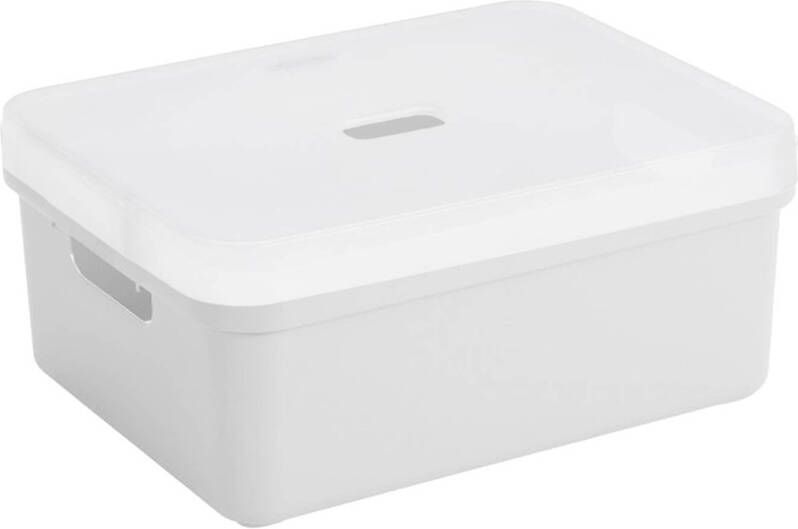 Sunware opbergbox mand kist van 24 liter wit kunststof met transparante deksel 45 x 35 x 18 cm Opbergbox