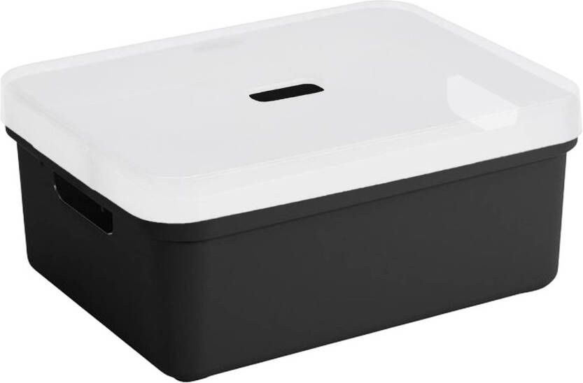 Sunware opbergbox mand kist van 24 liter zwart kunststof met transparante deksel 45 x 35 x 18 cm Opbergbox
