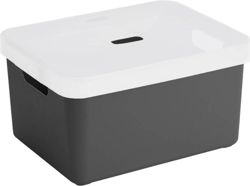 Sunware opbergbox mand 32 liter antraciet grijs kunststof met transparante deksel Opbergbox