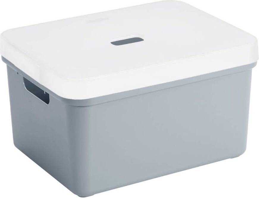 Sunware opbergbox mand 32 liter blauwgrijs kunststof met transparante deksel Opbergbox