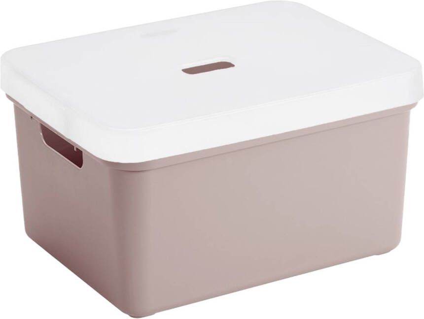 Sunware opbergbox mand 32 liter oud roze kunststof met transparante deksel Opbergbox