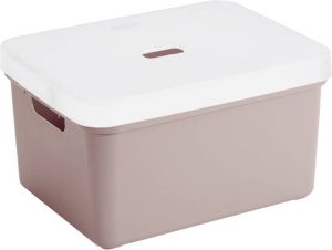Sunware opbergbox mand kist van 32 liter oud roze kunststof met transparante deksel 45 x 35 x 24 cm Opbergbox