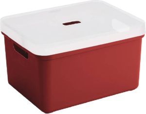 Sunware opbergbox mand kist van 32 liter rood kunststof met transparante deksel 45 x 35 x 24 cm Opbergbox