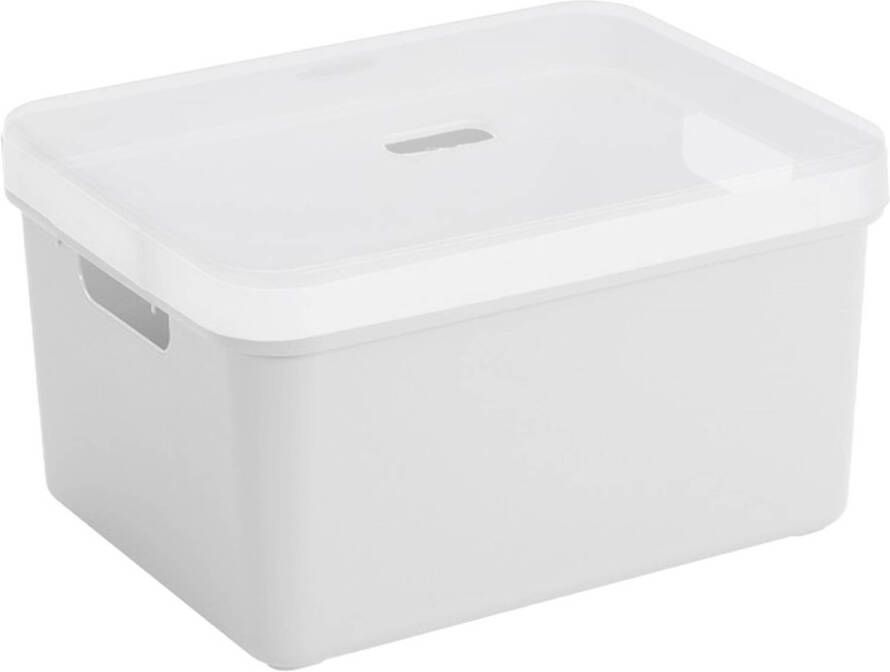 Sunware opbergbox mand kist van 32 liter wit kunststof met transparante deksel 45 x 35 x 24 cm Opbergbox