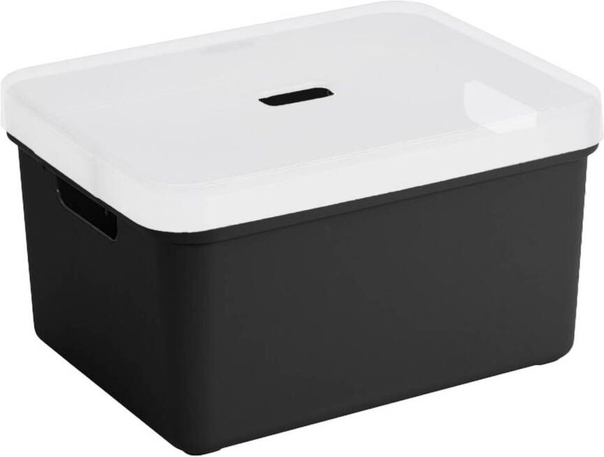 Sunware opbergbox mand 32 liter zwart kunststof met transparante deksel Opbergbox