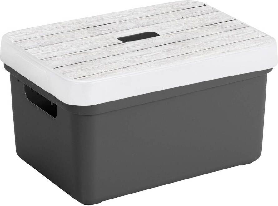 Sunware Opbergbox mand antraciet 13 liter met deksel hout kleur Opbergbox