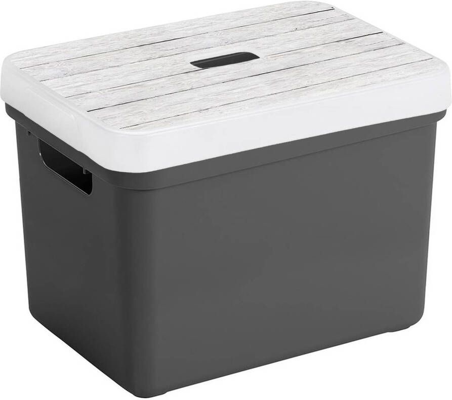 Sunware Opbergbox mand antraciet 18 liter met deksel hout kleur Opbergbox
