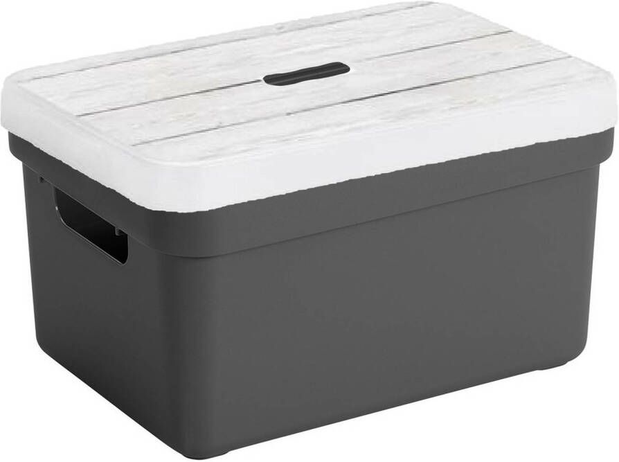Sunware Opbergbox mand antraciet 5 liter met deksel hout kleur Opbergbox