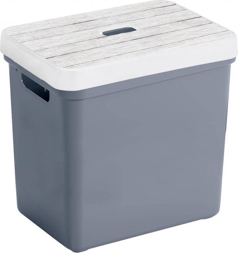 Sunware Opbergbox mand donkerblauw 25 liter met deksel hout kleur Opbergbox