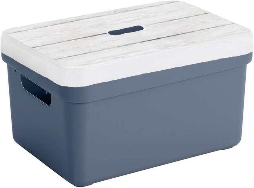 Sunware Opbergbox mand donkerblauw 5 liter met deksel hout kleur Opbergbox
