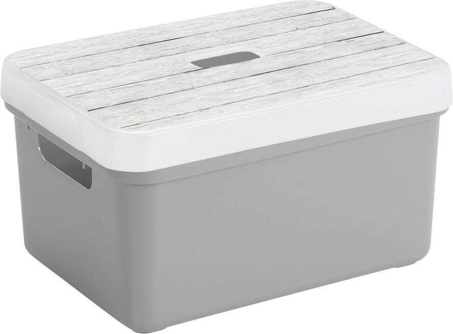 Sunware Opbergbox mand lichtgrijs 13 liter met deksel hout kleur Opbergbox
