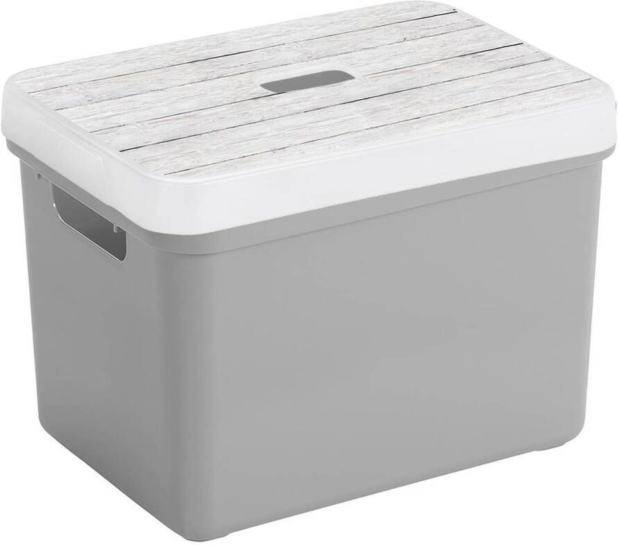 Sunware Opbergbox mand lichtgrijs 18 liter met deksel hout kleur Opbergbox
