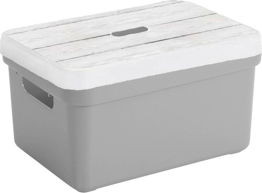 Sunware Opbergbox mand lichtgrijs 5 liter met deksel hout kleur Opbergbox