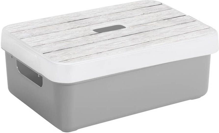 Sunware Opbergbox mand lichtgrijs 9 liter met deksel hout kleur Opbergbox