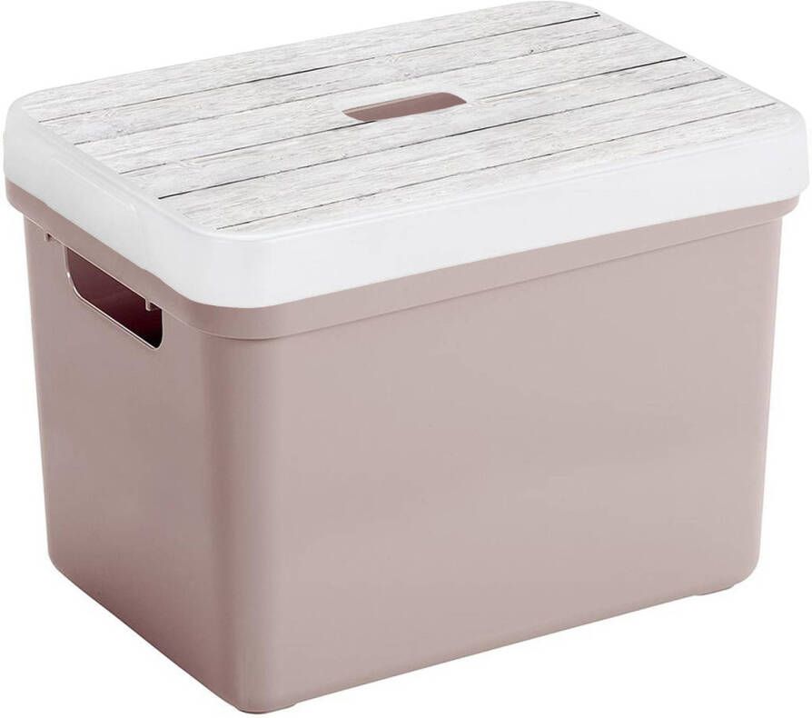 Sunware Opbergbox mand oud roze 18 liter met deksel hout kleur Opbergbox