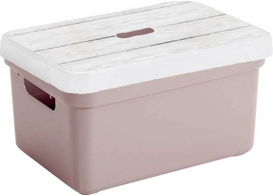 Sunware Opbergbox mand oud roze 5 liter met deksel hout kleur Opbergbox