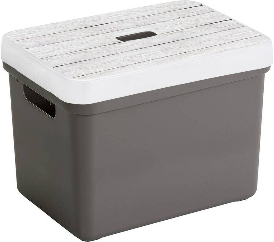 Sunware Opbergbox mand taupe 18 liter met deksel hout kleur Opbergbox