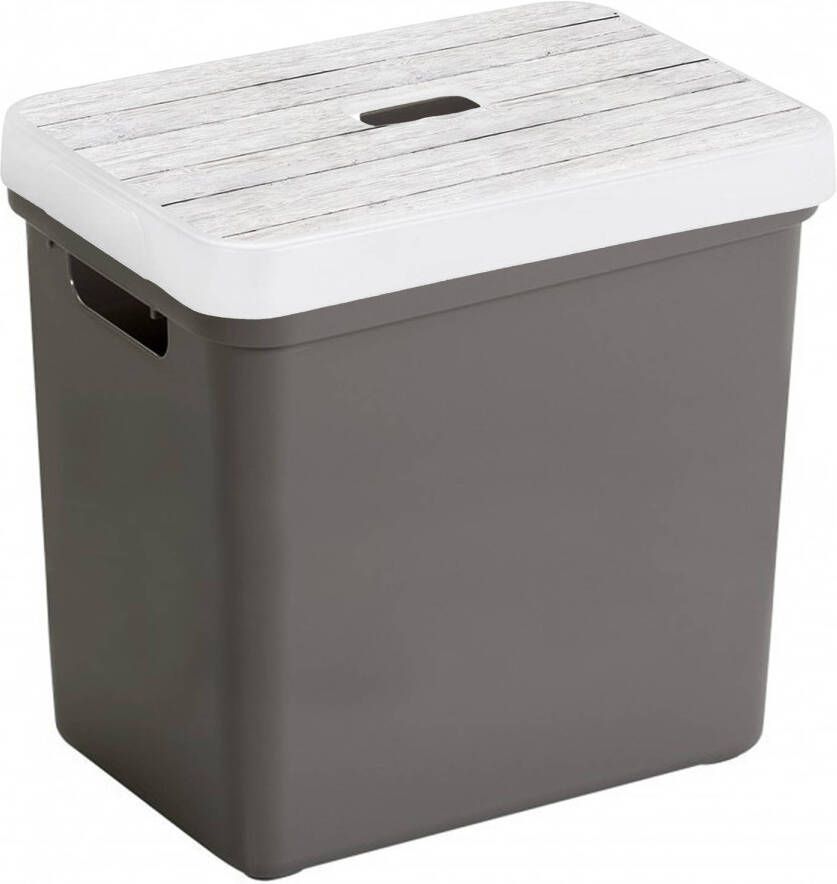 Sunware Opbergbox mand taupe 25 liter met deksel hout kleur Opbergbox