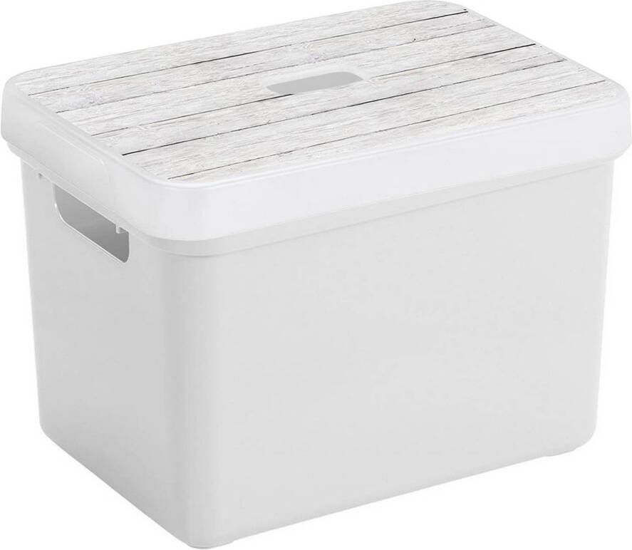 Sunware Opbergbox mand wit 18 liter met deksel hout kleur Opbergbox