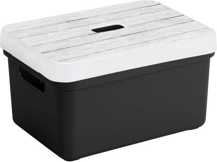 Sunware Opbergbox mand zwart 13 liter met deksel hout kleur Opbergbox