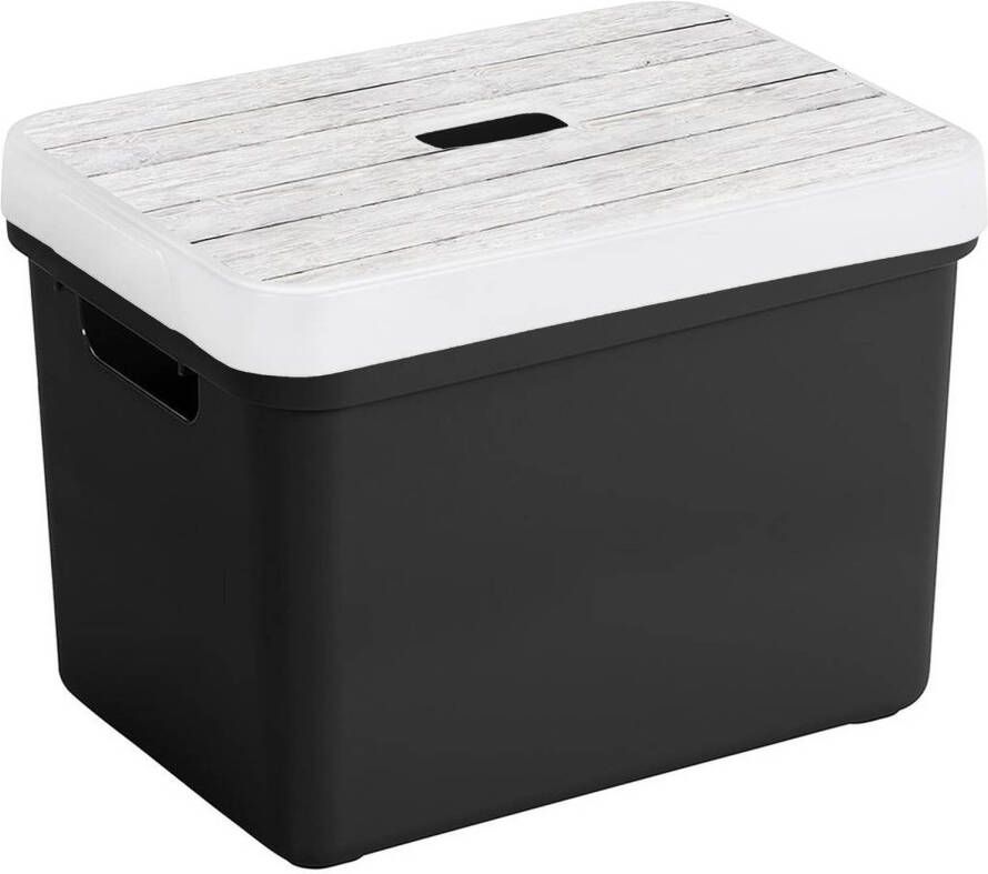 Sunware Opbergbox mand zwart 18 liter met deksel hout kleur Opbergbox